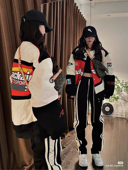 Black Air Racing Varsity Jacket – Oversized Streetwear