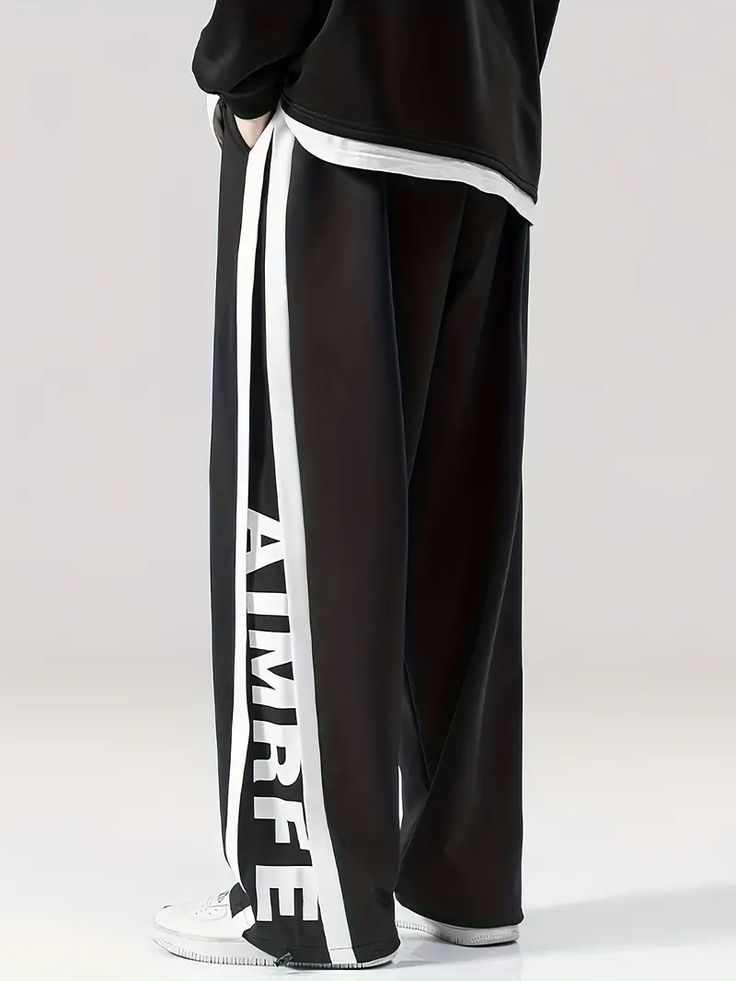 Korean Street Fashion Inspired Loose Pants with Clean Finish and Side Text
