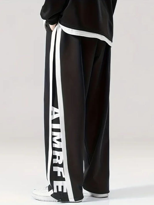 Korean Street Fashion Inspired Loose Pants with Clean Finish and Side Text