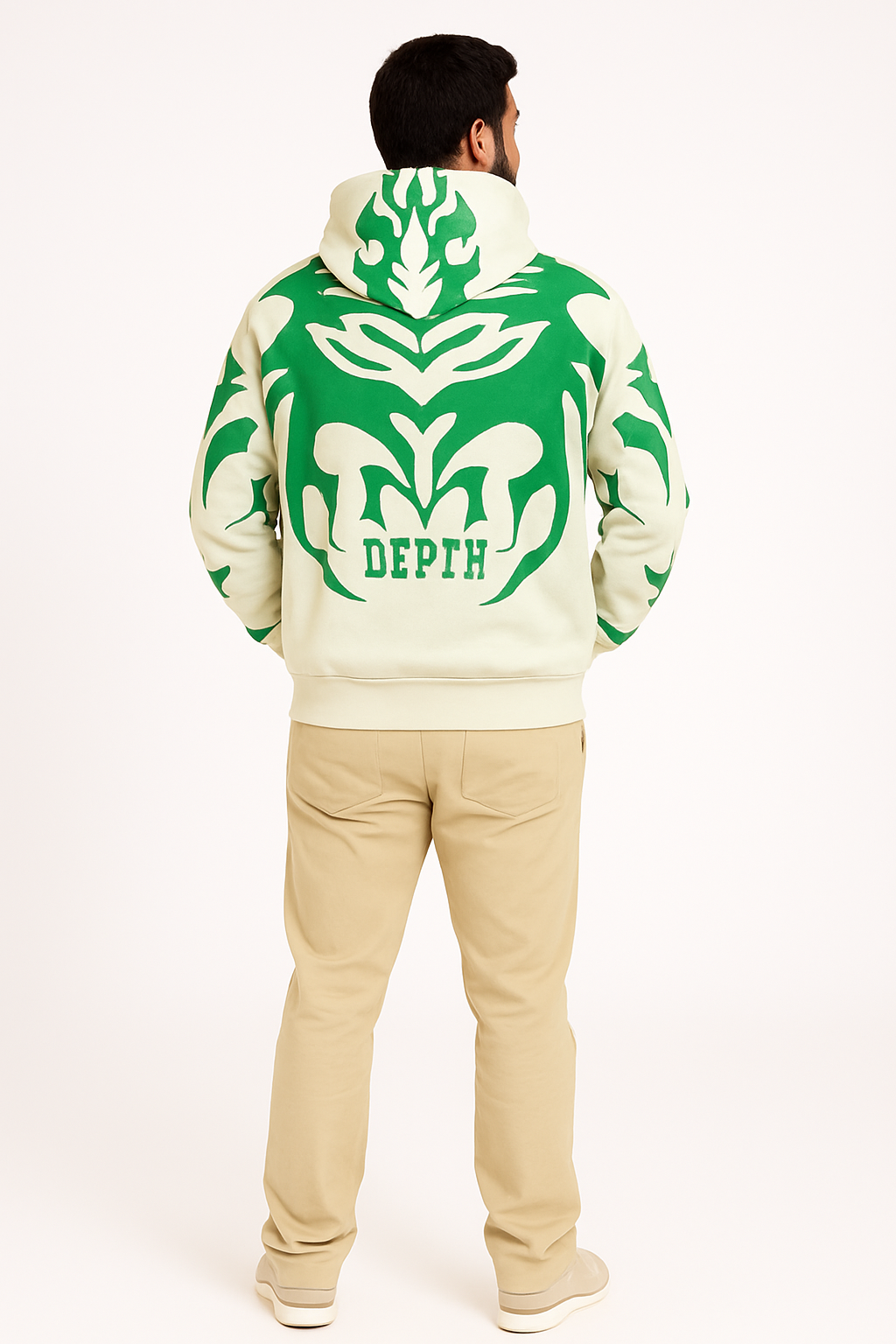 DEPTH delta Graphic Hoodie for Men & Women – Oversized Fit, Black Tribal Flame Design, and Sword Cross Emblem"