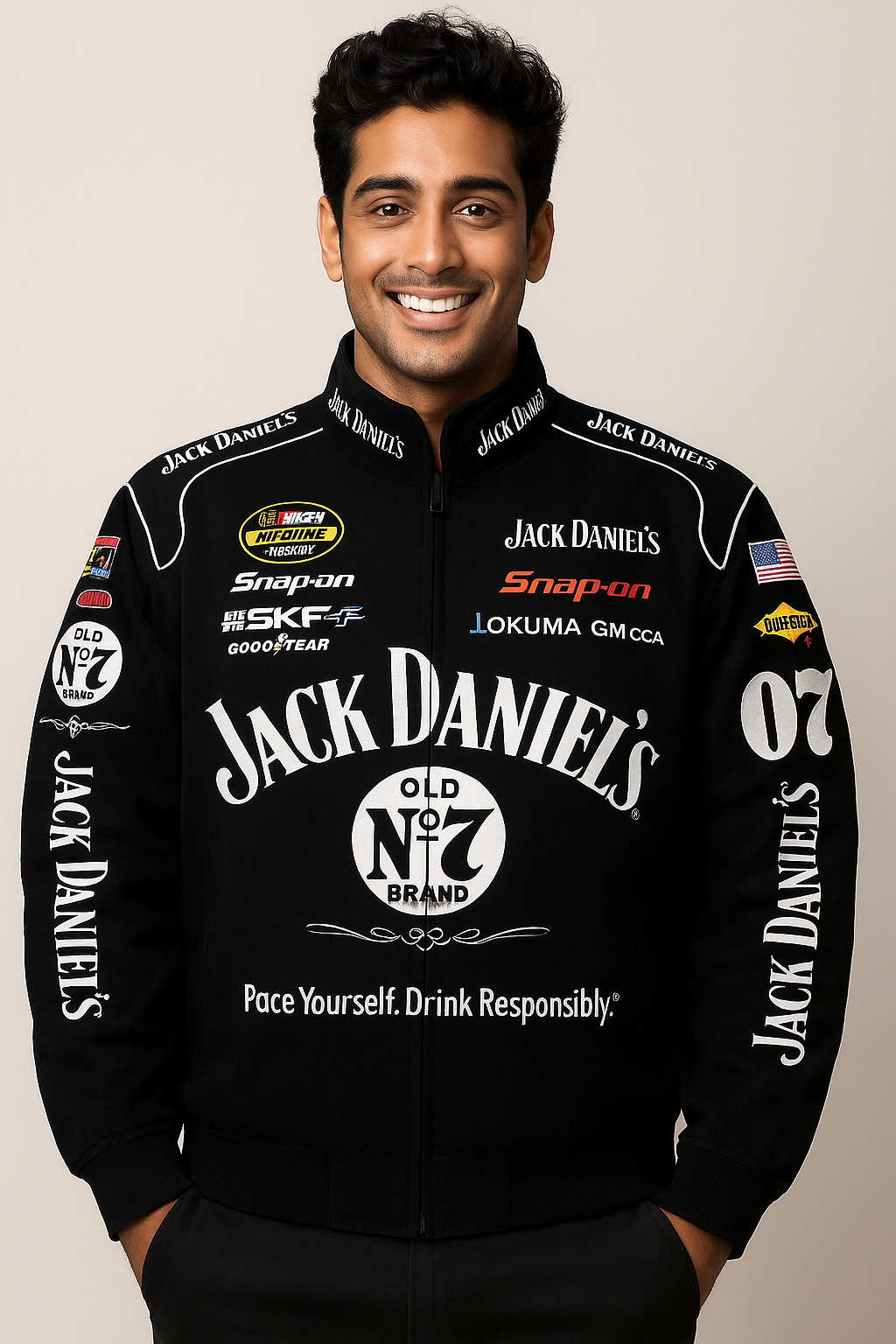 Jack Daniel’s Black Racing Jacket with White Stitching – Premium Bomber for Streetwear & Casual Wear
