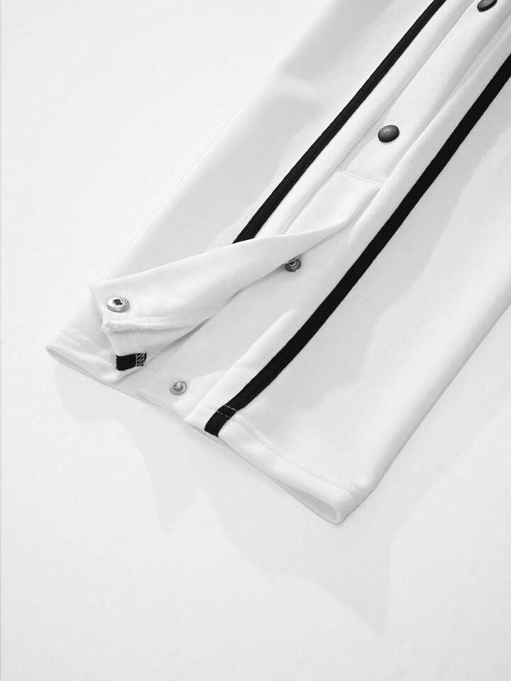 Men’s Snap Button Track Pants with Side Stripes – Retro Tearaway Style for Sports & Streetwear