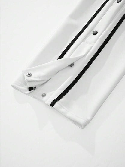 Men’s Snap Button Track Pants with Side Stripes – Retro Tearaway Style for Sports & Streetwear