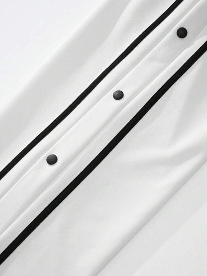 Men’s Snap Button Track Pants with Side Stripes – Retro Tearaway Style for Sports & Streetwear