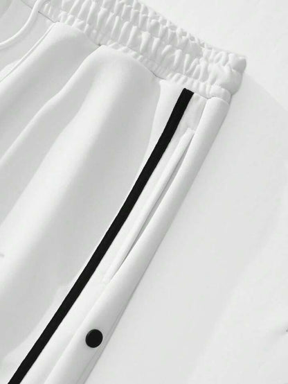 Men’s Snap Button Track Pants with Side Stripes – Retro Tearaway Style for Sports & Streetwear