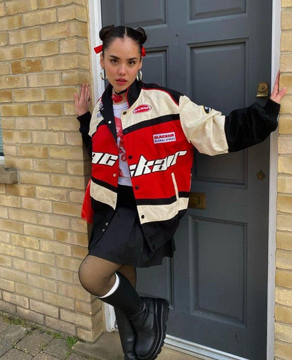 Black Air Racing Varsity Jacket – Oversized Streetwear