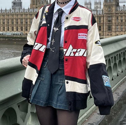 Black Air Racing Varsity Jacket – Oversized Streetwear