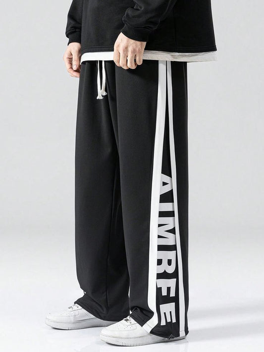 Korean Street Fashion Inspired Loose Pants with Clean Finish and Side Text