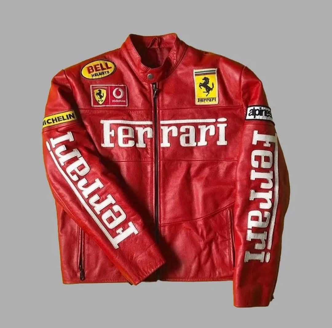 Red Ferrari F1 Racing Leather Jacket | WEAR VARIETY