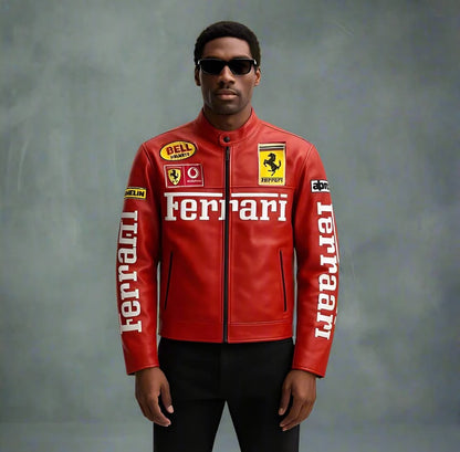 Red Ferrari F1 Racing Leather Jacket | WEAR VARIETY