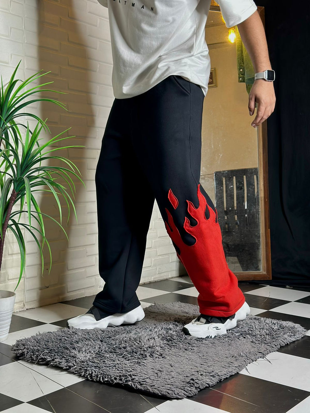 Fire Bottom Streetwear Pants – Flame Hem Design