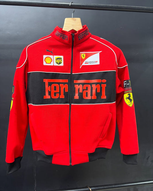 Full Sleeve Ferrari Motorsport Jacket – Ultimate Racing Look with Dual Logo Design